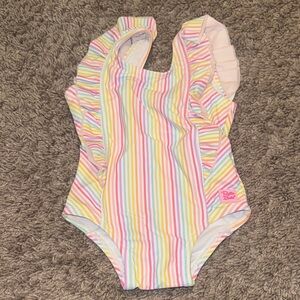 Ruffle Butts Rainbow Striped Kids Swim One Piece 6-12m